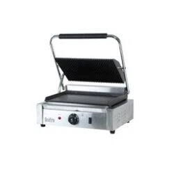 Quattro Heavy Duty Large Single Panini - Contact Grill Ribbed Top - Flat Bottom Plates