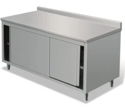 Italinox 1000mm Stainless Steel Floor Cupboard With Upstand And Sliding Doors
